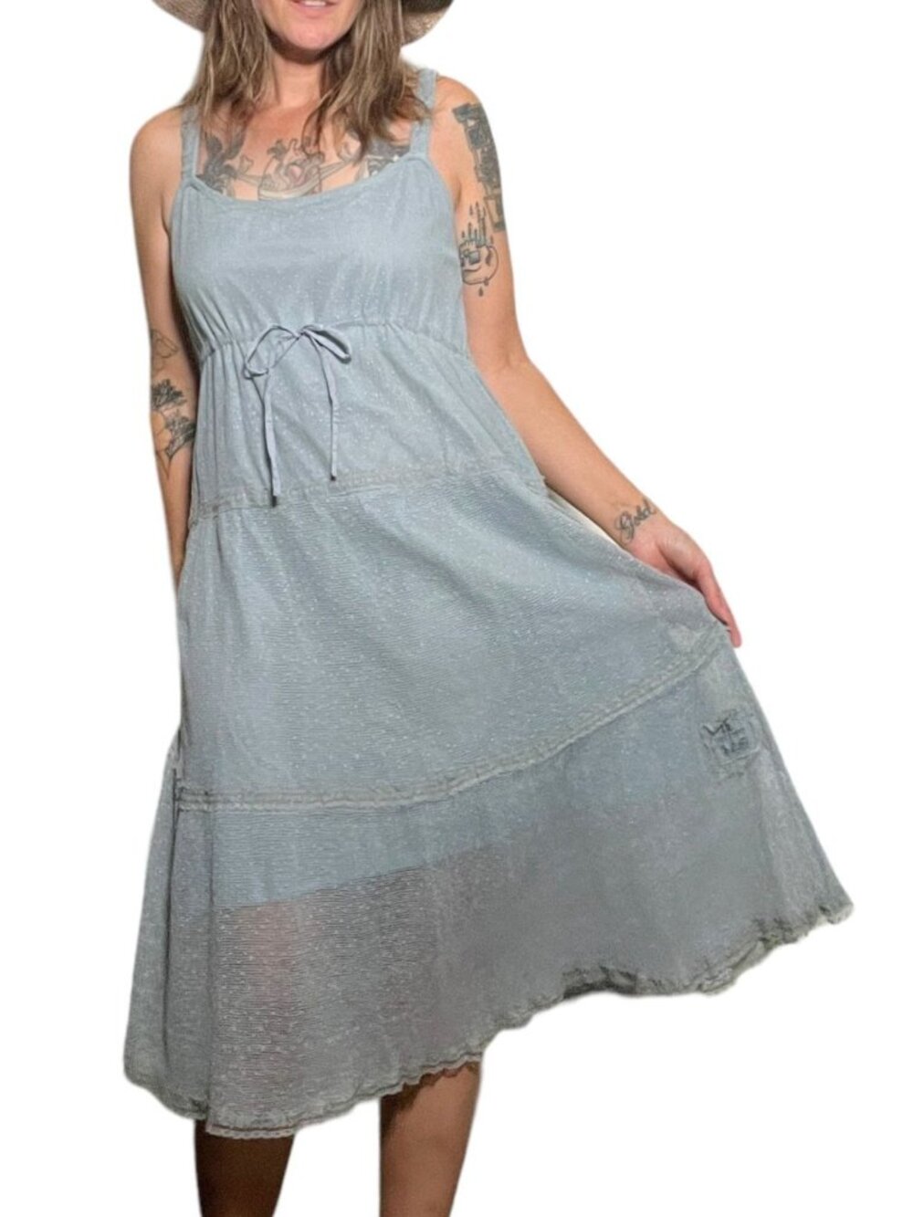 NWT Jeanne D'Arc Living JDL Vetements Woven Sundress Dusty Blue Square Neck Midi